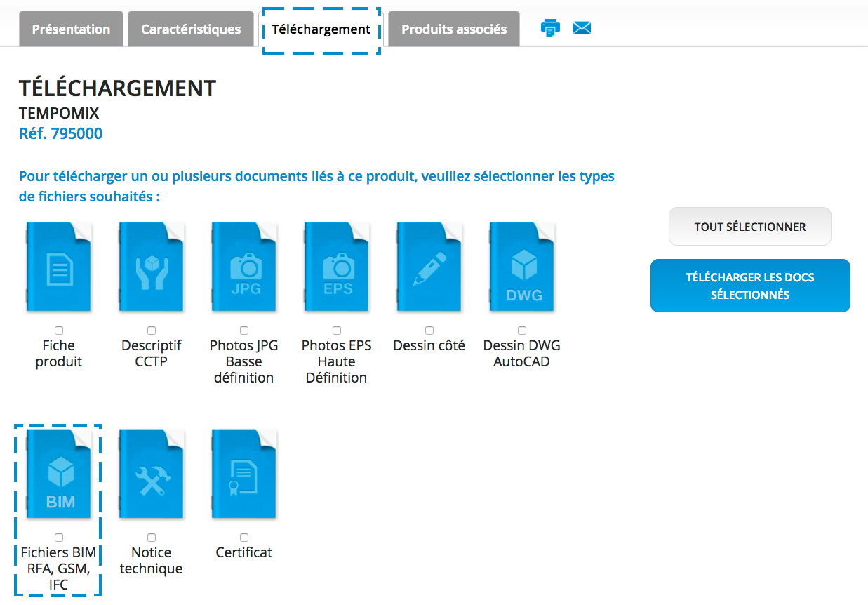 Liste des références DELABIE disponibles en objets BIM